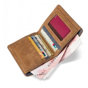 Casual Short Slim Men Vintage Leather Wallets Matte Bifold