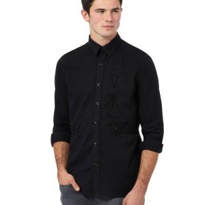 Black Chest Zip Pocket Denim Shirt