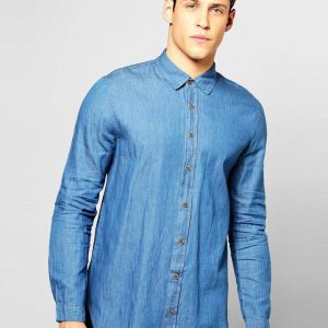 Longline Curved Hem Denim Shirt